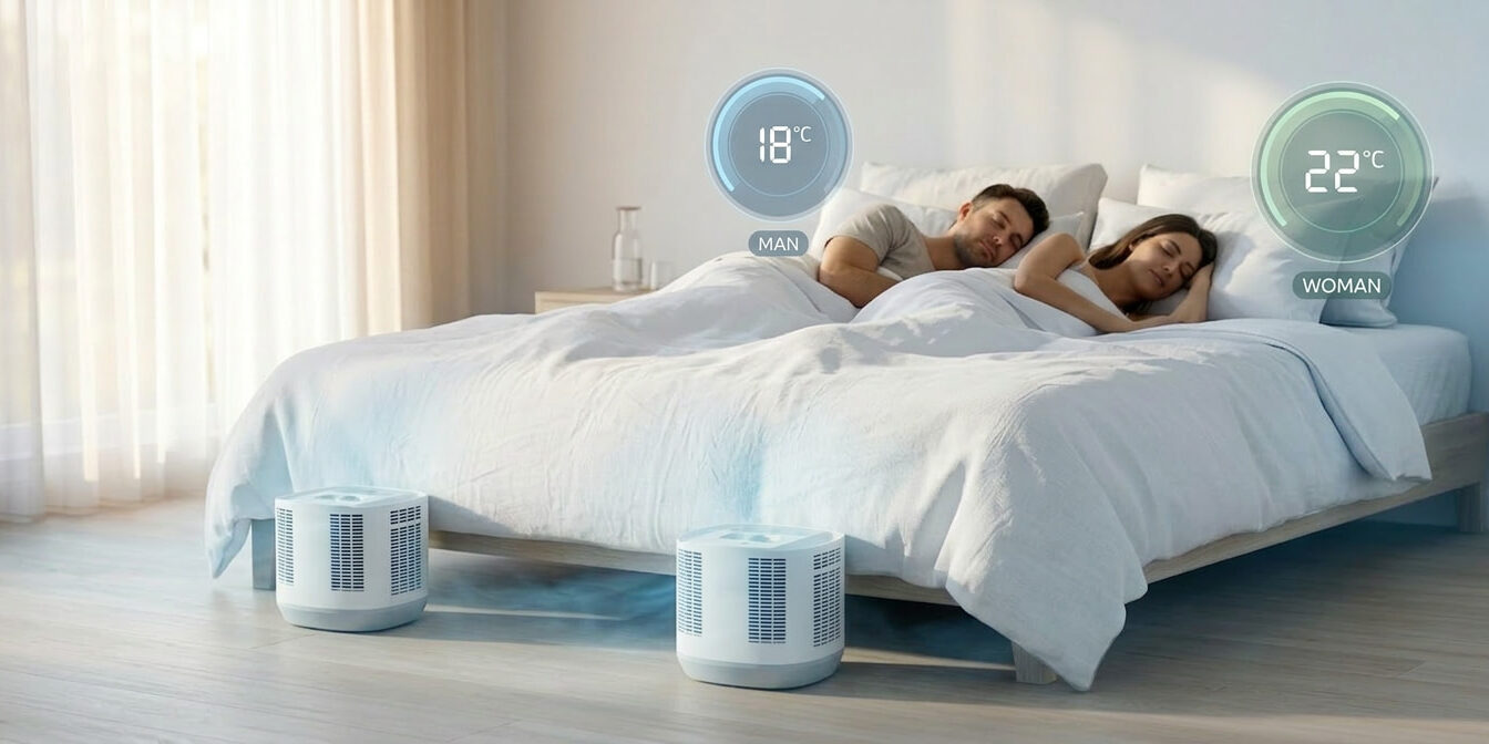 Kühlender Topper CoolSleep mit elektrischer Steuereinheit für Temperaturregelung von 12 bis 48 Grad.